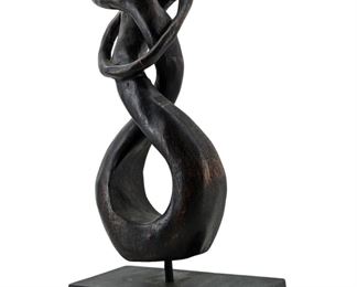 Abstract Carved Wood Mother and Child Sculpture
