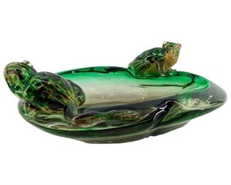 Vintage Green Murano Art Glass Frog Bowl
