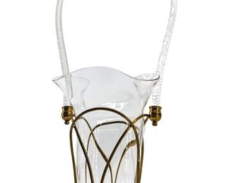 Vintage Art Glass Vase and Brass Caddy
