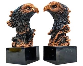 2pc Bronze Toned Resin Eagle Bookends
