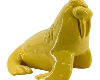 Vibrant Yellow Ceramic Walrus Sculpture
