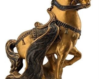 Brass Toned Mexican Ceramic Stallion Sculpture
