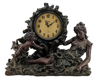 Bronze Toned Resin Crosa Cherub Mantle Clock
