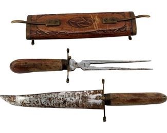 Old Indian Meat Carving Set with Wooden Sheath
