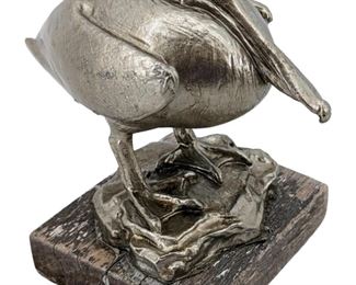 Vintage Metallic Painted Pelican Art Sculpture
