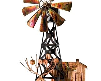 Vintage Copper Windmill Scene Folk Art Music Box
