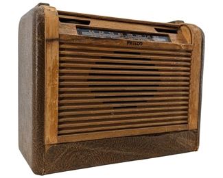 Vintage Leather Wrapped Wooden Philco Radio
