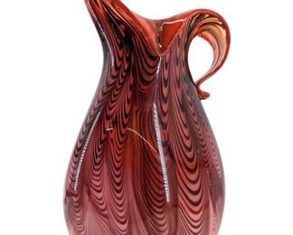Art Glass Cranberry Swirl Design Pitcher

