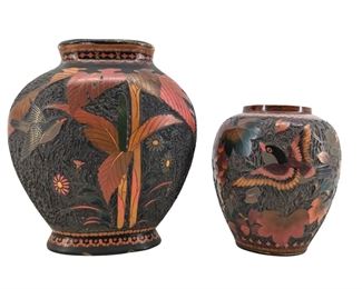 2pc Asian Porcelain Painted Vase Set
