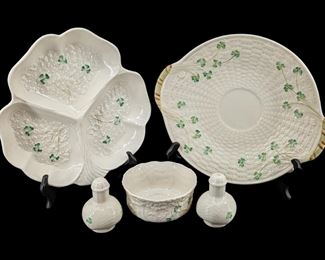 4pc 1st Edition Irish Belleek Shamrock Dish Set
