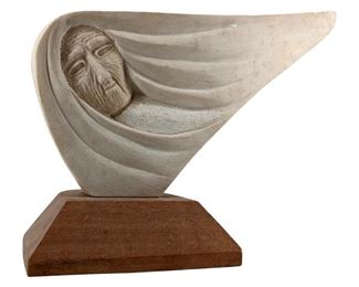 Signed GW '89 Navajo Carved Alabaster Elder/Eagle
