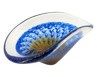 Blue & Yellow Art Glass Ash Tray
