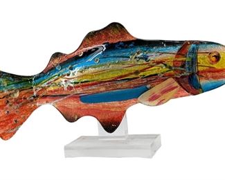 Multi-Colored Art Glass Fish on Lucite Base
