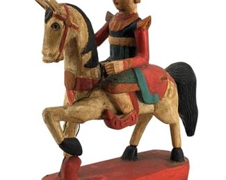 Antique Wooden Spanish Horse Rider Sculpture
