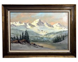 Signed T. Loe Landscape Oil on Canvas
