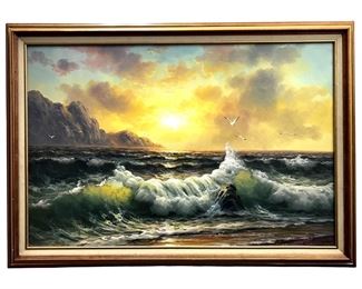 Signed Ocean Landscape Oil on Canvas
