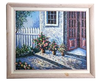 Signed K. Wallis Garden Landscape Oil Painting
