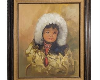 Signed Alaskan Eskimo Baby Oil on Canvas

