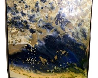 Navy and Gold Oil on Canvas Modern Art Piece
