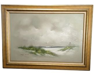 Signed John Lemon Overcast Sea Oil on Canvas
