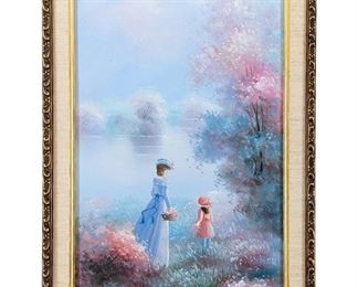 Signed S. Reed Pastel Lakeside Oil Painting
