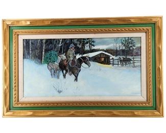 Signed Haraburd Winter Cowboy Acrylic on Canvas
