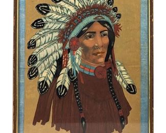 Vintage Native American Painting on Fabric
