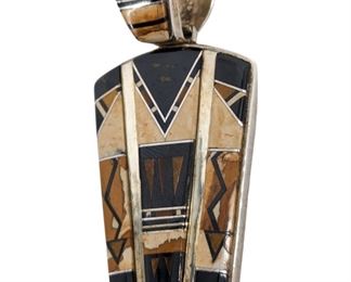 Stone Inlaid Sterling Silver Art Deco Pendant
