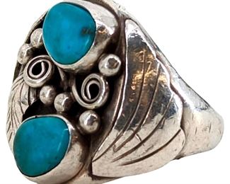 Vintage Navajo Silver Turqouise Inlaid Ring
