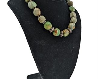 Sterling Silver Gardenia Turqouise Beaded Necklace
