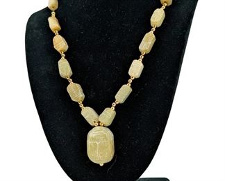 Vintage Scarab Egyptian Revival Soapstone Necklace
