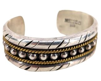 Mexico Sterling Beaded Silver Cuff Bracelet
