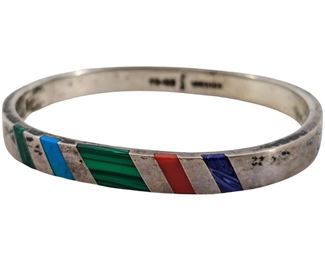 Multi-Stone Inlaid Mexico Sterling Silver Bracelet
