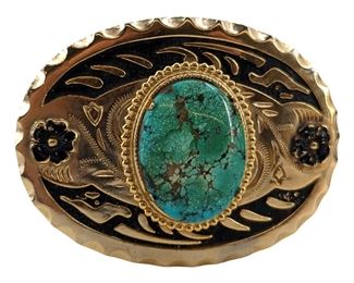 Vintage Faux Turquoise Inlaid Belt Buckle
