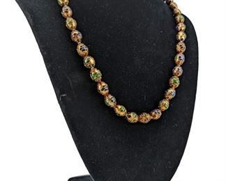 Vintage Brass Cloisonne Beaded Necklace
