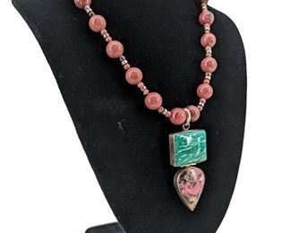 Navajo Sterling Amazonite and Rhodonite Necklace
