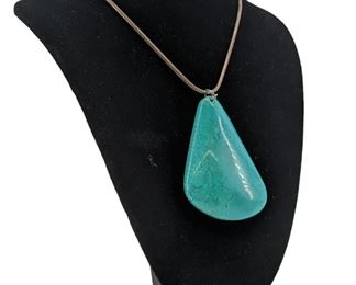 Vintage Sterling Chain Turquoise Pendant Necklace
