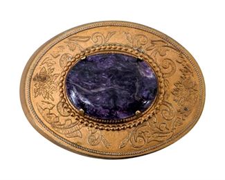 Vintage Charoite Stone Inlaid Belt Buckle
