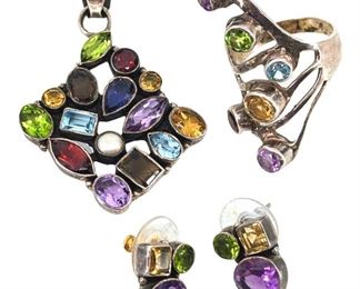 4pc Sterling Silver Multi Gemstone Jewelry
