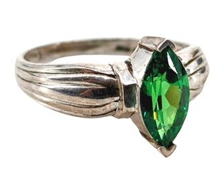 Emerald Inlaid Sterling Silver Ring
