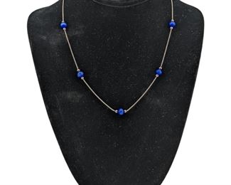 Sapphire Blue Glass Beaded Sterling Necklace
