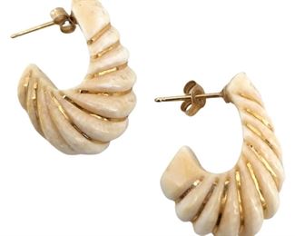 Antique 14K Gold & Ivory Hoop Earrings
