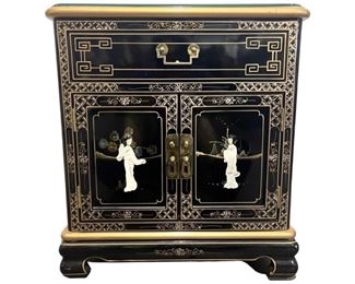 Black Lacquer “Royal Ladies” Side Cabinent
