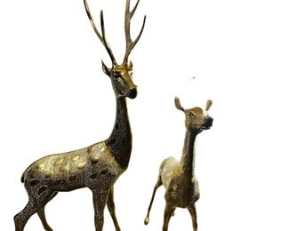 2pc Large Brass Deer Statues
