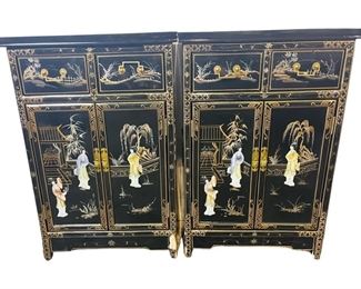 Vintage Black Lacquer Buffet Cabinet Table
