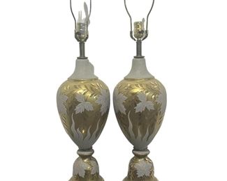 2pc Vintage Glass And Gold Toned Lamps
