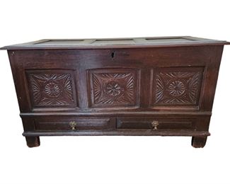 18th Century Carved Wood Trunk