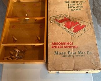 Vintage Merdel Skittles Spin Top Bowling Game.