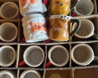 Vintage Miniature Santa and Reindeer Mugs