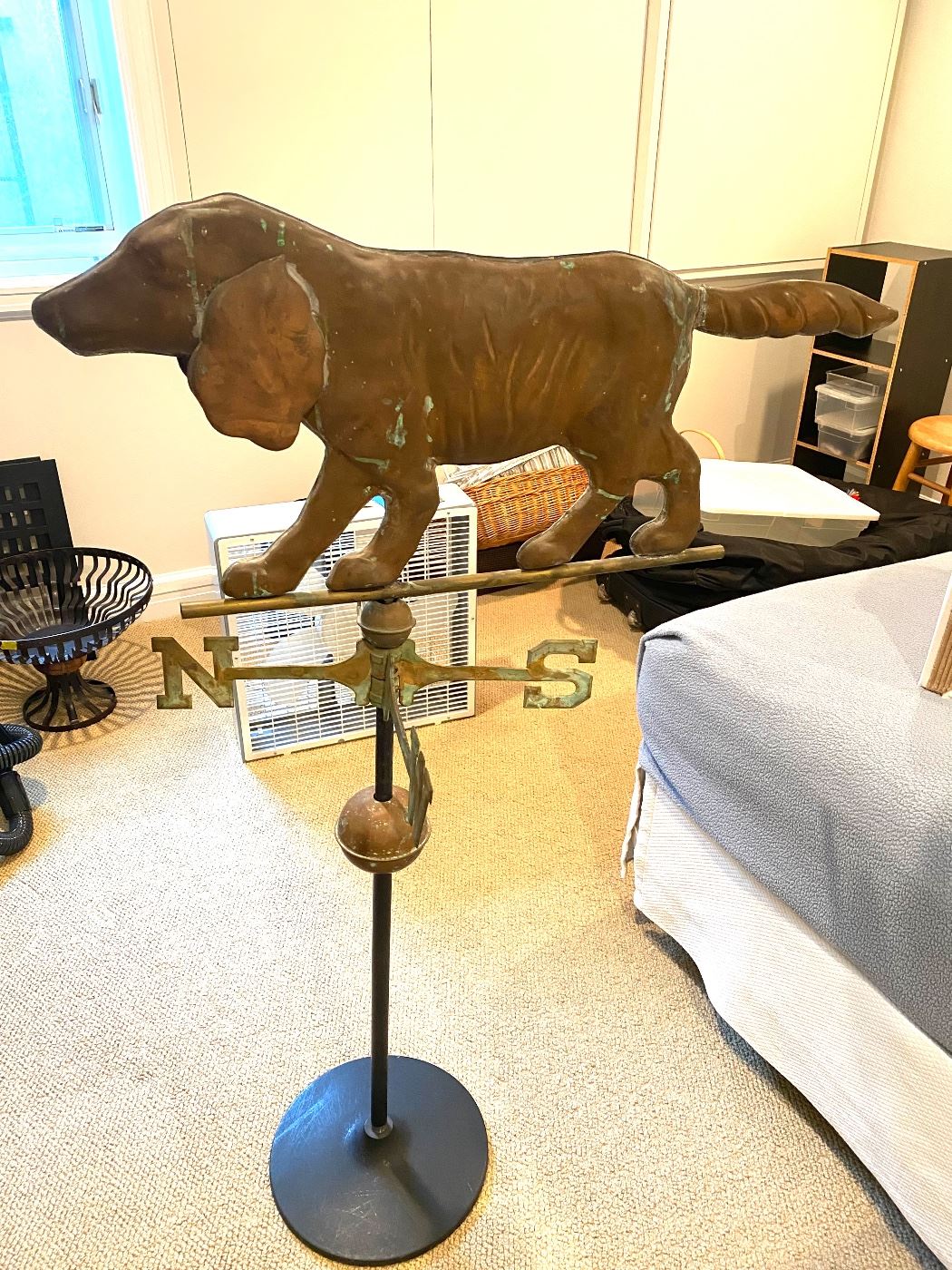 Copper hound weathervane on stand